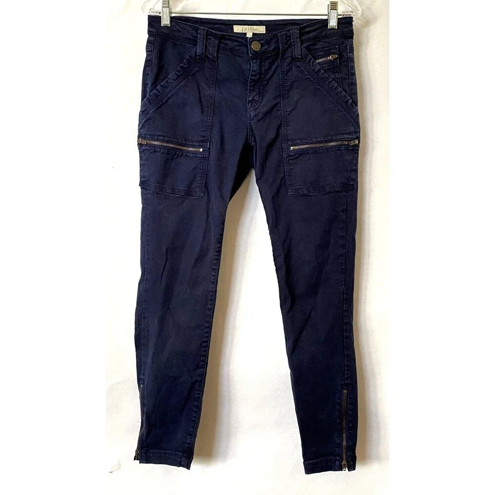 Joie Womens Park Skinny Pants 29 Navy Blue Utility Cargo Lyocell Blend Calf Zips - Picture 1 of 16